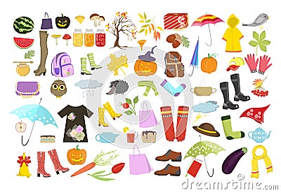 Set of autumn things. Vector Illustration