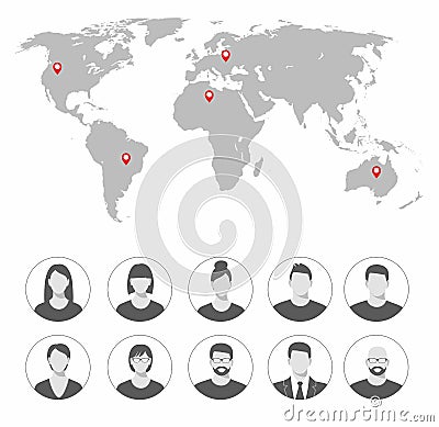 Set of avatar icons. Global communication. Vector Illustration