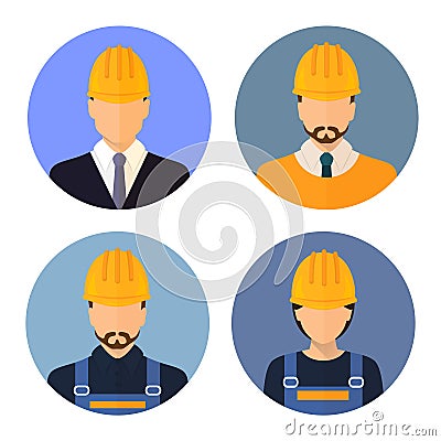 Set of avatars of the builders. Builders. Vector Illustration