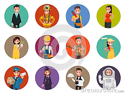 Set avatars characters of different professions: firefighter, as Cartoon Illustration