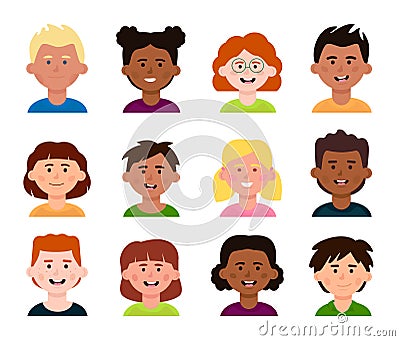 Set of avatars of different children. Vector Illustration