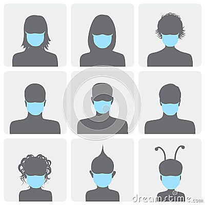 Set of avatars in medical masks Vector Illustration