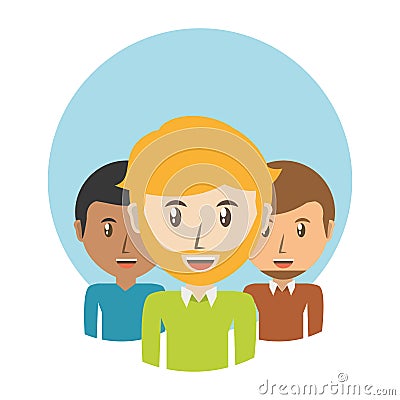 Set avatars men of different diversity over blue circle Vector Illustration