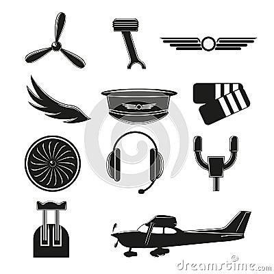 Set of aviation icons. Small aviation symbols and elements Vector Illustration