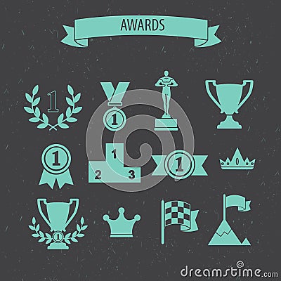 Set of award success and victory icons Vector Illustration