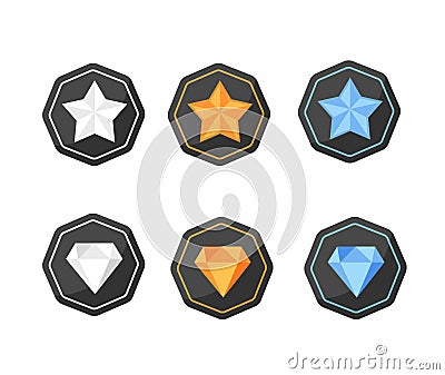 Set of Awards Icons stars and diamonds silver, platinum, gold Vector Illustration