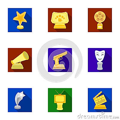 A set of awards for the movie viewings. Gold, silver and bronze awards to the Director, the actor. Moovie awards icon in Vector Illustration