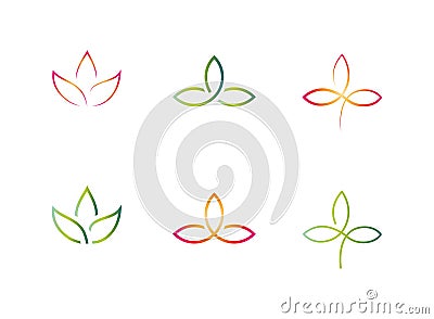 Ayurveda yoga spa purity meditation calm lotus company logo orange green bright colors Vector Illustration