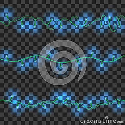 Set of azure shining garland lights Vector Illustration