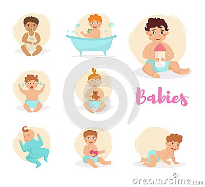 Set with babies. Vector Illustration