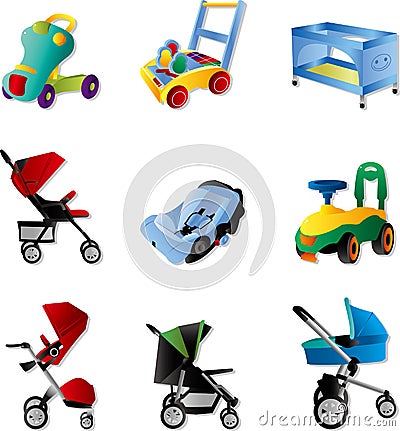 Set of baby carriage Vector Illustration