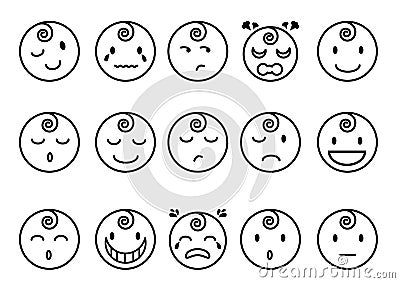 Baby emotions flat line icons Vector Illustration