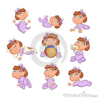 Set of baby emotions and movements vector Vector Illustration