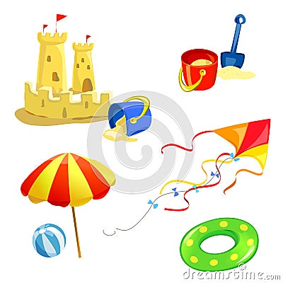 Set of baby items beach Vector Illustration