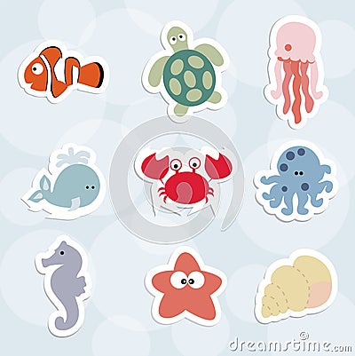 Set baby nautical stickers, collection of cute patches, labels a Vector Illustration