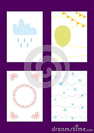 Set of baby patterns. Templates for design of children`s cards, banners, posters, prints. Vector Illustration