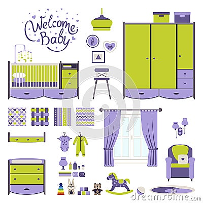 Set baby room Vector Illustration