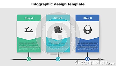 Set Baby shoes, Sand in bucket with shovel and bib. Business infographic template. Vector Vector Illustration