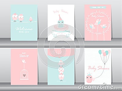 Set of baby shower invitation cards,birthday cards,poster Vector Illustration