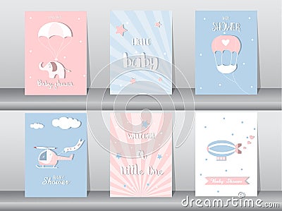Set of baby shower invitation cards,birthday cards,poster,template,greeting cards,cute,plane,Vector illustrations Vector Illustration