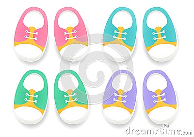 Set of baby sport Shoes. Footwear for Kids. Vector Illustration