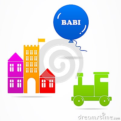 Set baby toys ball train fort logo icon sign Vector Illustration