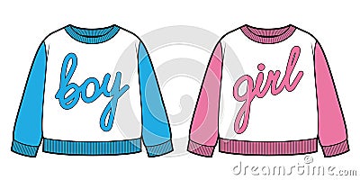 Set of babygirl and babyboy sweatshirt. Vector Illustration