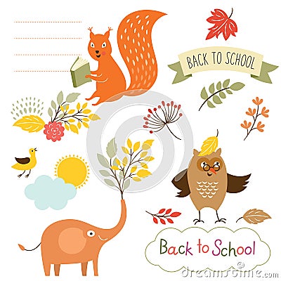 Set of back to school elements, vector illustrations Vector Illustration