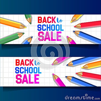 Set back to school sale off banner with stationary group pencil color Stock Photo