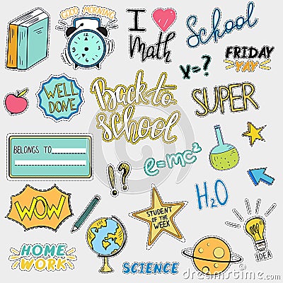 Set of back to school stickers Vector Illustration