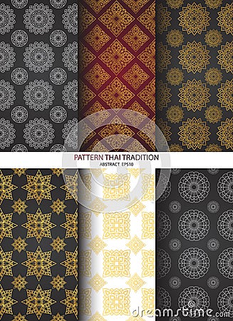 Set background pattern thai tradition Vector Illustration