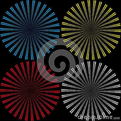 Set of backgrounds from balls consisting of colored small balls in the form of rays Vector Illustration