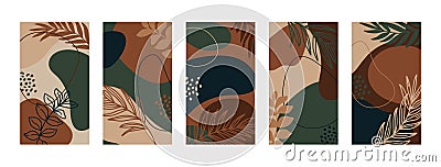 Set Backgrounds with palm leaves and different shapes . Abstract Mobile Wallpapers in minimal liner style. Vector Vector Illustration