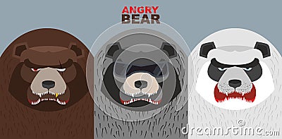 Set bad bears. Wild angry animals. Villains. Vector illustration Vector Illustration