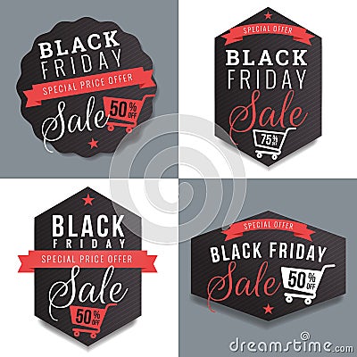 Set of badges, banner, labels for black Friday sale and discount template. Design elements. Vector Illustration