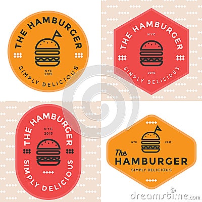 Set of badges, banner, labels and logo for hamburger, burger shop. Simple and minimal design. Vector Illustration