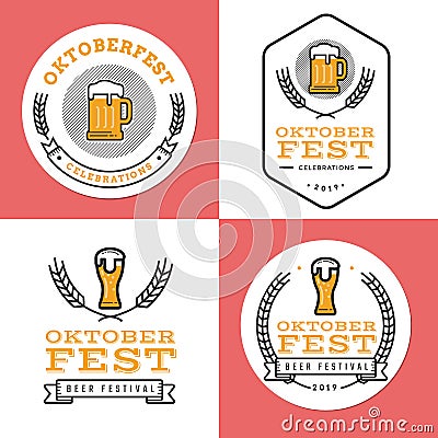 Set of badges, banner, labels and logo for oktoberfest, german beer festival. Simple and minimal design. Vector Illustration