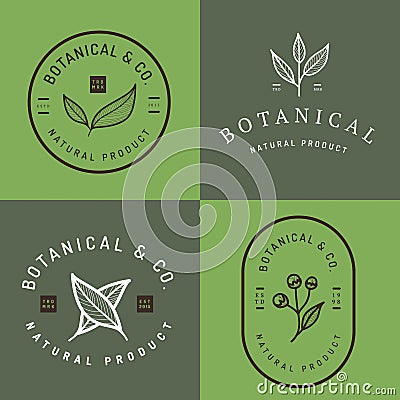 Set of badges, banner, labels and logos for botanical natural product, shop. Leaf logo, flower logo. Vector Illustration