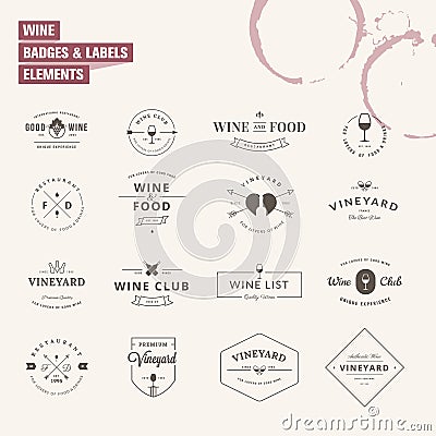 Set of badges and labels elements for wine Vector Illustration