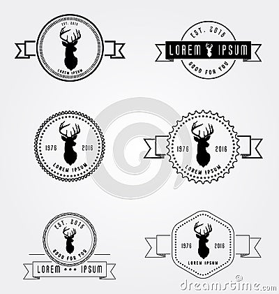 Set of badges labels hipster logo. Vector illustration deer head. Collection retro vintage emblem templates. Vector Illustration