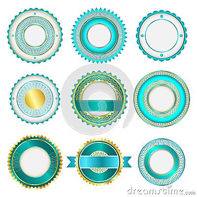 Set of badges, labels and stickers without text in turquoise Stock Photo