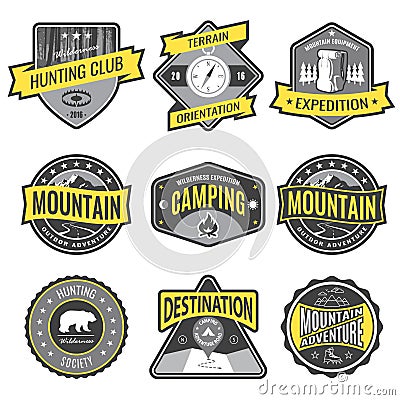 Set badges mountain expeditions and hunting emblem logo Vector Illustration