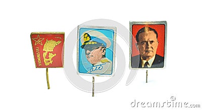 Set of badges that show portrait of Yugoslavian president Tito Stock Photo