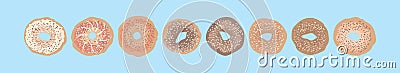 Set of bagel cartoon icon design template with various models. vector illustration isolated on blue background Vector Illustration