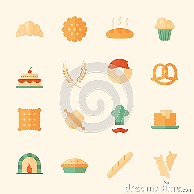 Set of 16 bakery flat icons. Vector Illustration