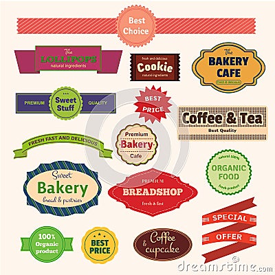 Set of bakery labels, ribbons and cards for your design Vector Illustration