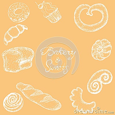 Set of bakery linear hand-drawn design elements vector image Stock Photo