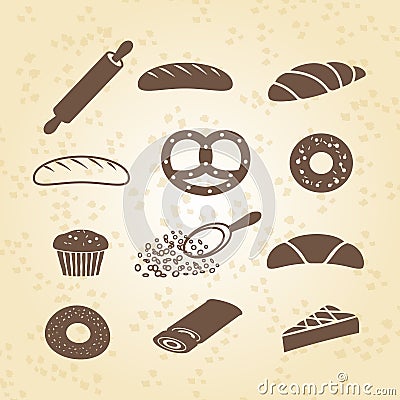 Set of bakery, pastry and bread icon Vector Illustration