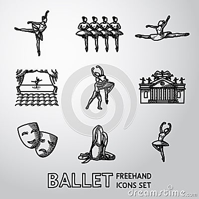 Set of Ballet freehand icons with - ballet dancers Vector Illustration