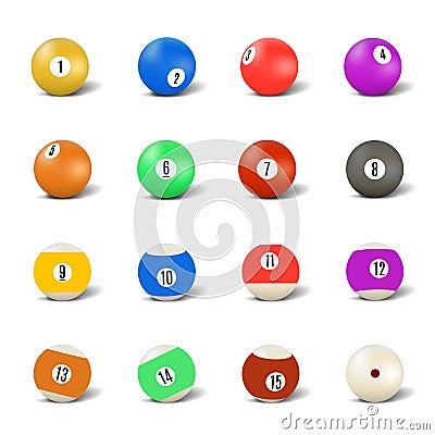 Set of balls for playing pool, vector illustration. Vector Illustration